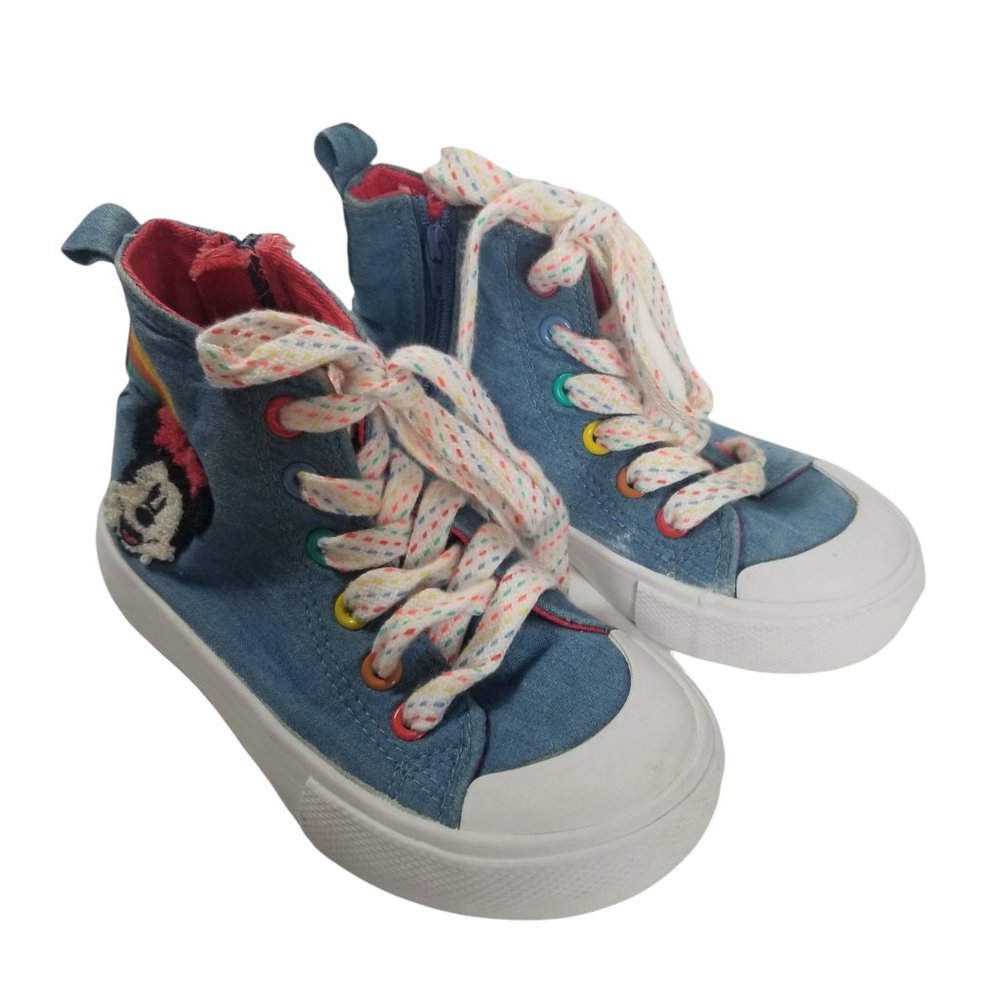 Disney Girl's Minnie Mouse Blue Rainbow Side Zip Sneakers Shoes Size 9 Toddler